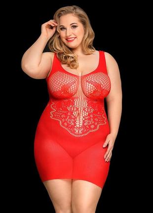 Сексуальна сітчаста сукня jsy «пристрасна евелін» plus size, red, мереживо, відкрита спинка