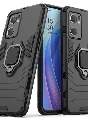 Чехол fiji ring для oppo reno7 5g (cph2371) бронированный бампер с кольцом подставкой черный