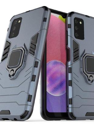 Чехол fiji ring для samsung galaxy a03s (a037) бронированный бампер с кольцом темно-синий