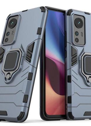 Чехол fiji ring для xiaomi 12 / 12x / 12s бронированный бампер с кольцом подставкой темно-синий