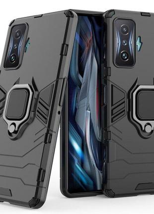 Чехол fiji ring для xiaomi poco f4 gt бронированный бампер с кольцом подставкой черный