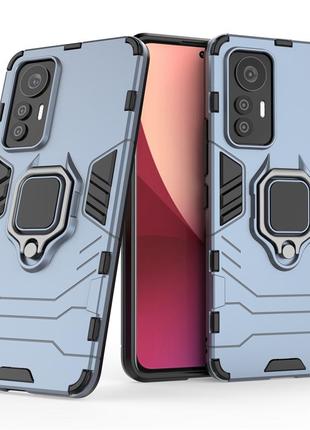 Чехол fiji ring для xiaomi 12 lite бронированный бампер с кольцом подставкой темно-синий