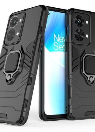 Чехол fiji ring для oneplus nord 2t бронированный бампер с кольцом подставкой черный