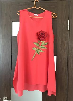 Яркое платье туника с вышивкой короткое платье сарафан