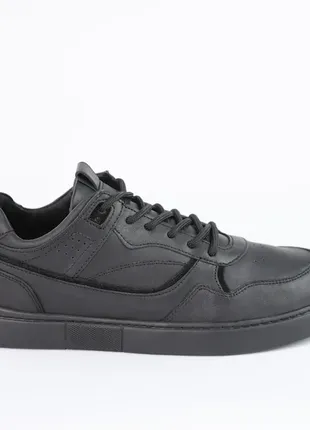 Классические черные качественные мужские кроссовки демисезон, кожаная, натуральная...