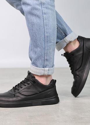 Классические черные качественные мужские кроссовки демисезон, кожаная, натуральная...