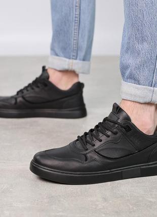 Классические черные качественные мужские кроссовки демисезон, кожаная, натуральная...