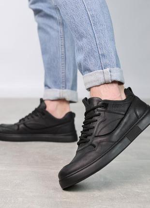 Классические черные качественные мужские кроссовки демисезон, кожаная, натуральная кожа-мужская обувь на весну