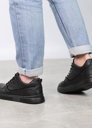 Классические черные качественные мужские кроссовки демисезон, кожаная, натуральная...