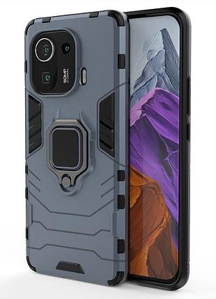 Чехол fiji ring для xiaomi mi 11 pro бронированный бампер с кольцом темно-синий