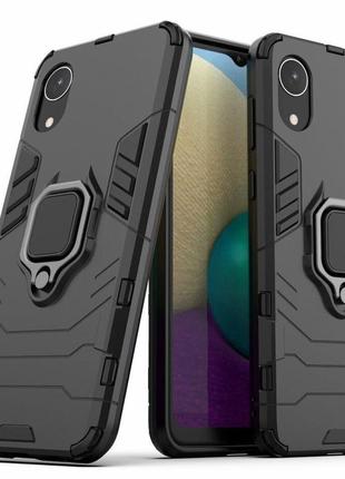 Чехол fiji ring для samsung galaxy a03 core (a032) бронированный бампер с кольцом подставкой черный