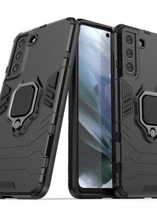 Чехол fiji ring для samsung galaxy s21 fe (g990) бронированный бампер с кольцом подставкой черный