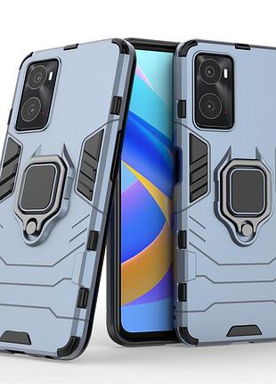 Чехол fiji ring для oppo a76 / a96 бронированный бампер с кольцом подставкой темно-синий