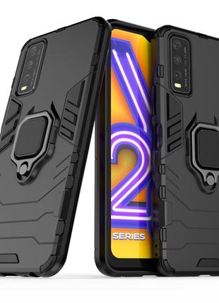 Чехол fiji ring для vivo y12s бронированный бампер с кольцом черный