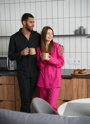 Парна піжама комплектом жіноча чоловіча family look льон чорна рожева, s, xs