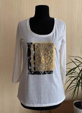 Базовая белая кофта лонгслив с вызерунком в виде нового jean pascale