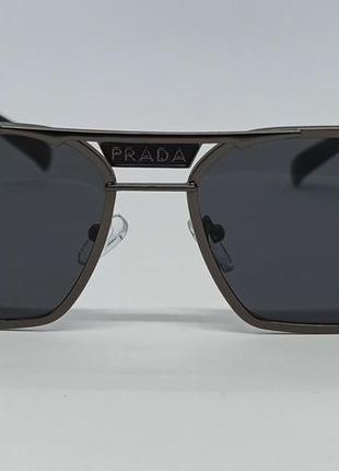 Очки в стиле prada мужские солнцезащитные черные в темно серой металлической оправе2 фото