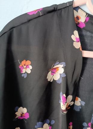 Халат накидка кимоно домашней одежды черный классический цветочный принт6 фото