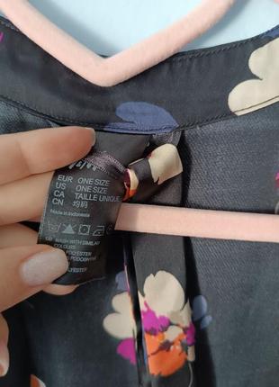 Халат накидка кимоно домашней одежды черный классический цветочный принт3 фото