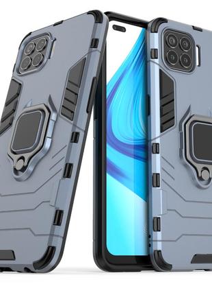 Чехол fiji ring для oppo reno 4 lite бронированный бампер с кольцом темно-синий