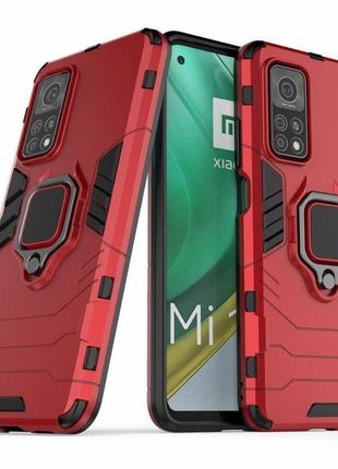 Чехол fiji ring для xiaomi mi 10t / mi 10t pro бронированный бампер с кольцом красный