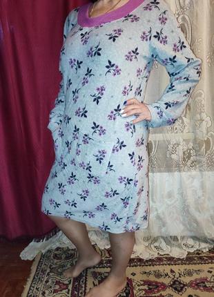 Теплое домашнее флисовое платье, ночная рубашка 46/54