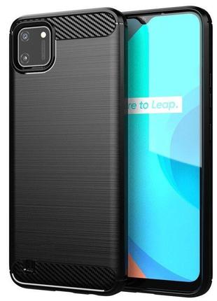 Чехол fiji polished carbon для realme c11 (2021) противоударный бампер черный