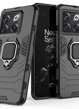 Чехол fiji ring для oneplus 10t бронированный бампер с кольцом подставкой черный