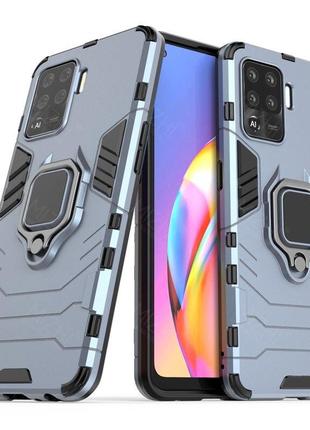 Чохол fiji ring для oppo reno5 lite броньований бампер з кільцем темно-синій