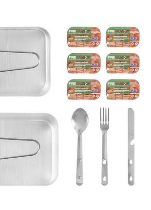Туристический набор посуды с столовыми приборами + кремень с топливом bcb "adventure cooking" (cn020) сталь