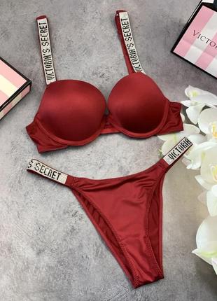 Комплект жіночий victoria's secret model rhinestone топ+трусики. білизна жіноча вікторія сикре