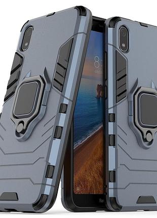 Чохол ring case для xiaomi redmi 7a броньований бампер з кільцем темно-синій
