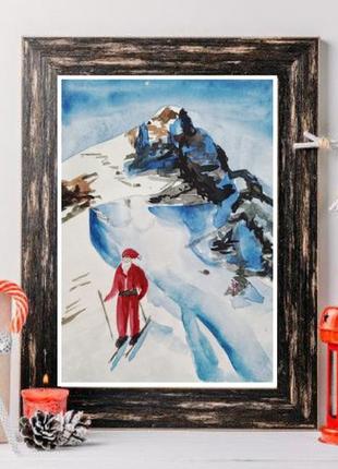 Картина "новогодний лыжник" можно обмен1 фото