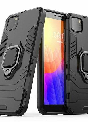Чехол fiji ring для huawei y5p бронированный бампер с кольцом черный