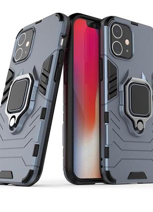 Чохол fiji ring для apple iphone 12 броньований бампер з кільцем темно-синій