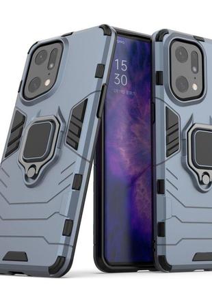 Чехол fiji ring для oppo find x5 (cph2307) бронированный бампер с кольцом подставкой темно-синий