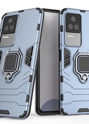 Чехол fiji ring для xiaomi poco f4 бронированный бампер с кольцом подставкой темно-синий