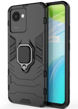Чехол fiji ring для realme c30 бронированный бампер с кольцом подставкой черный