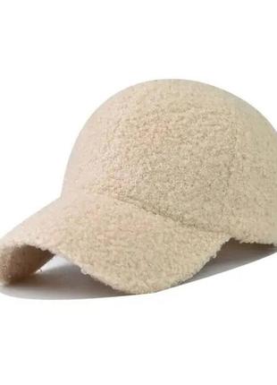 Кепка хутряна, зимова кепка, шапка, кепка тедді, кепка з еко хутра, кепка з хутра, кепка овечка, з вовни
