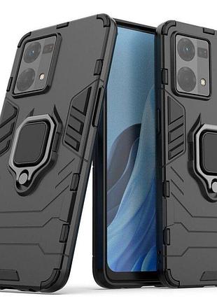 Чехол fiji ring для oppo reno7 4g (cph2363) бронированный бампер с кольцом подставкой черный