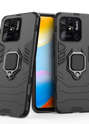 Чехол fiji ring для xiaomi poco c40 бронированный бампер с кольцом подставкой черный