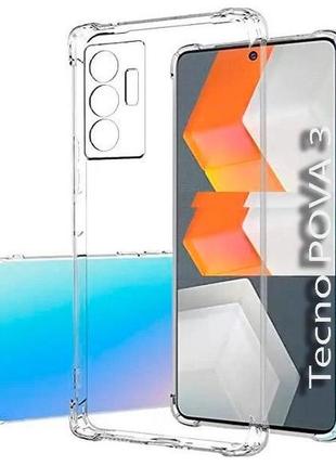 Чехол fiji proof для tecno pova 3 (lf7n) бампер с усиленными бортами transparent
