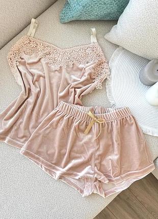 Женский велюровый комплект шорты и майка, шорты и майка пижама женская пижама, пижамы женские, велюровая