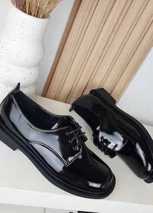 Туфли лоферы на шнурках черные отличное качество7 фото