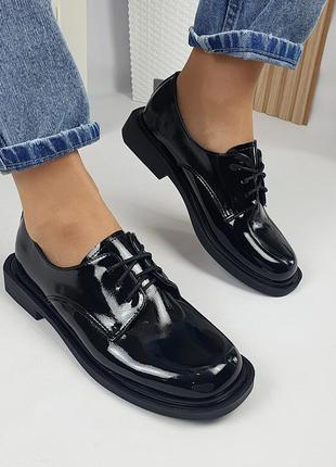 Туфли лоферы на шнурках черные отличное качество10 фото