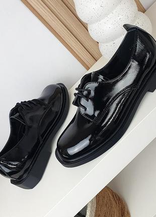 Туфлі лофери на шнурках чорні чудова якість6 фото