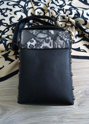 Стильные женские сумки, клатчи на ремешке принт, черная, есть разные3 фото