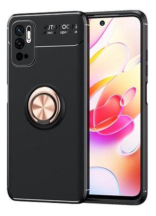 Чехол fiji hold для xiaomi redmi note 10 5g бампер накладка с подставкой black-gold