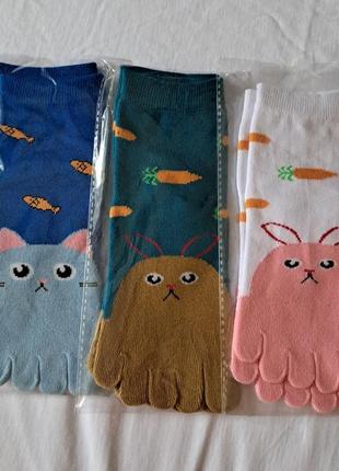 Невисокі яскраві шкарпетки з окремими пальчиками