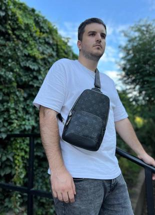 Чоловіча сумка-слінг-луї вінон нагрудна туристична louis vuitton шкіряна через плече ділова сумка чорна